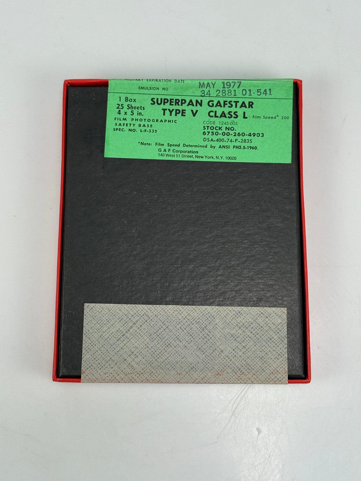 GAF 4X5 25 Sheets Photographic Sheet Film Gafstar Film Type V Superpan Class L