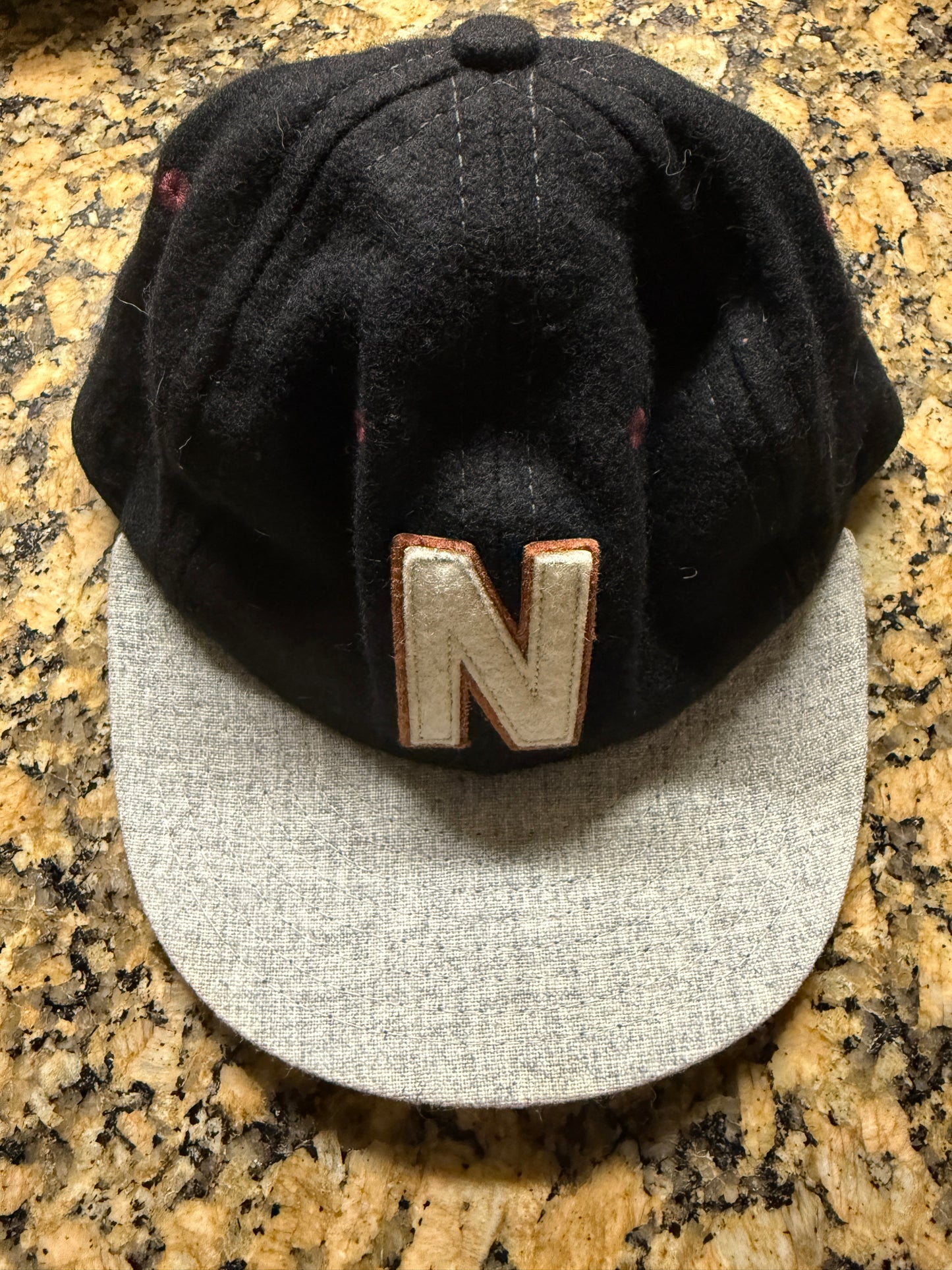 Ebbets Field Flannels “N” with stars Vintage black baseball hat size 7 1/2