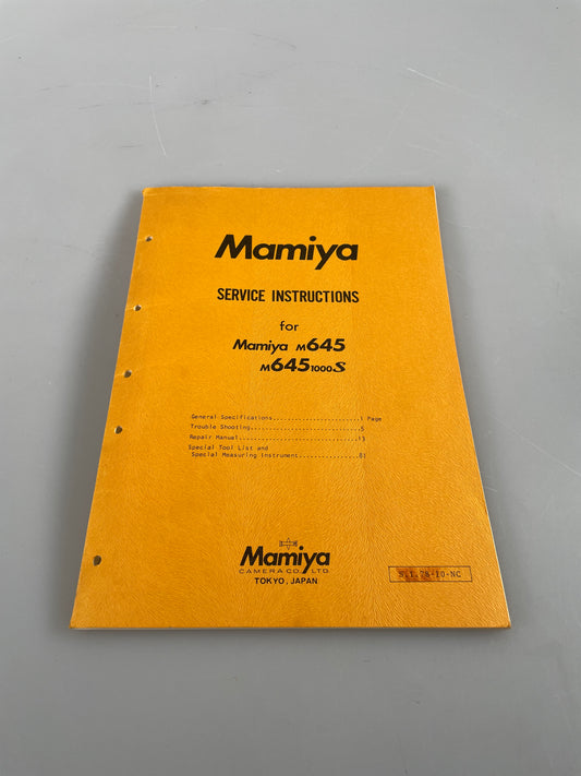 Mamiya M645 M645 1000S Service instructions camera Repair Manual