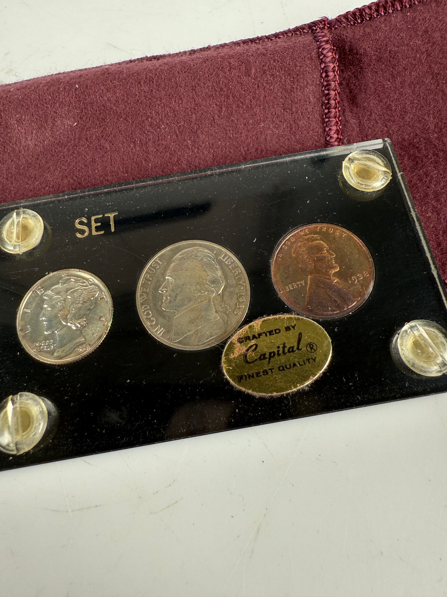1938 US Mint Silver PROOF Set Gem Coins Black Capital Holder Display Box