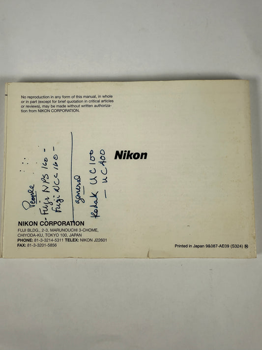 Nikon F5 Instruction Book, Camera Guides & Manuals