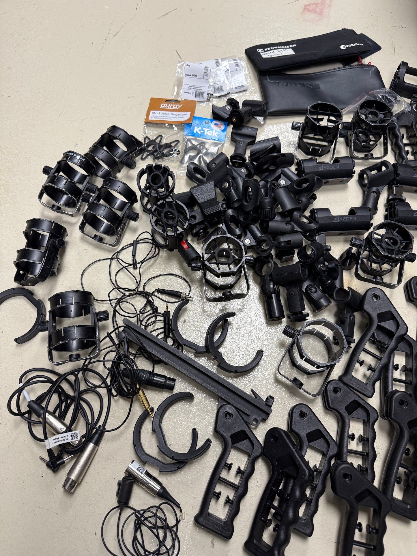 Large lot of Sennheiser, Azden, Audio Technica, Shure, auray microphone accessories