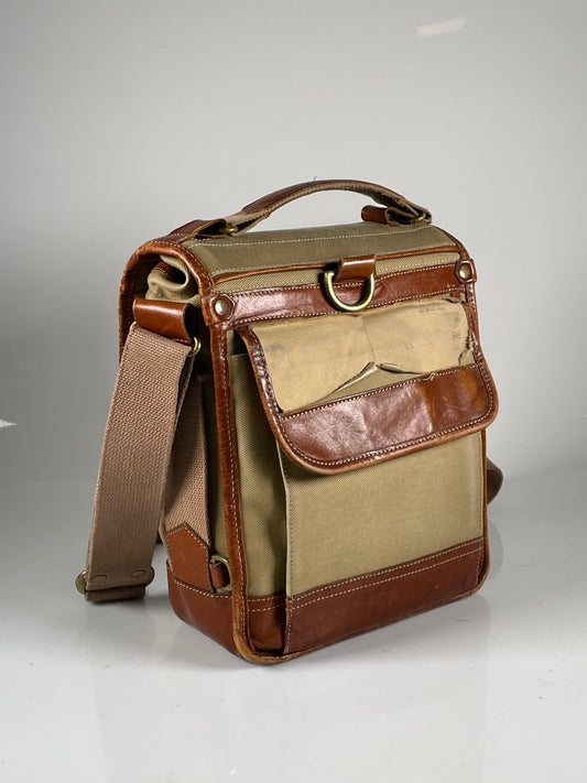 Fogg Jazz Camera Bag Satchel khaki tan Fabric & brown leather