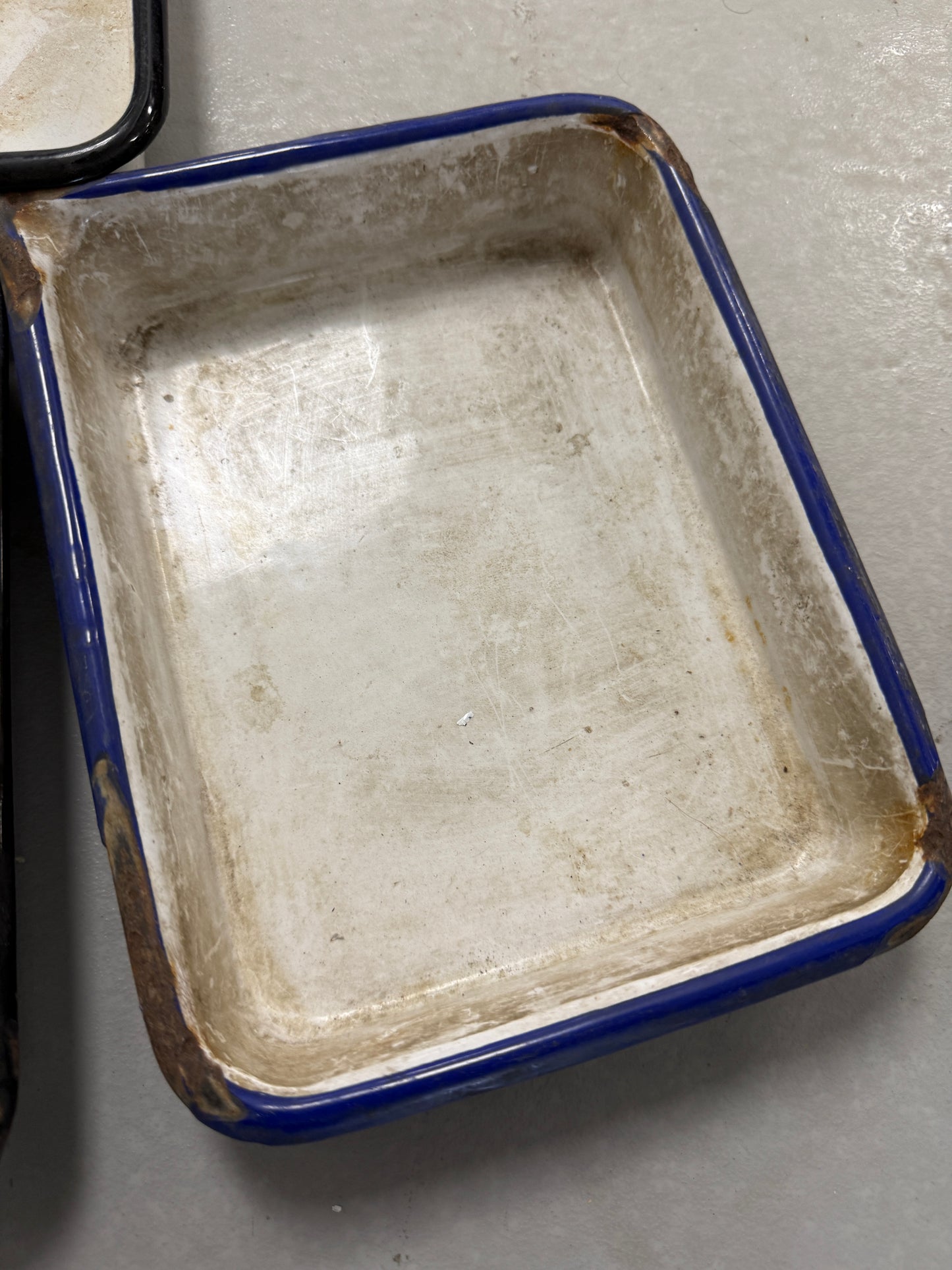 Vintage Porcelain White/Blue  Enamel Photo Developing Tray - Film Darkroom 9x7 set of 3