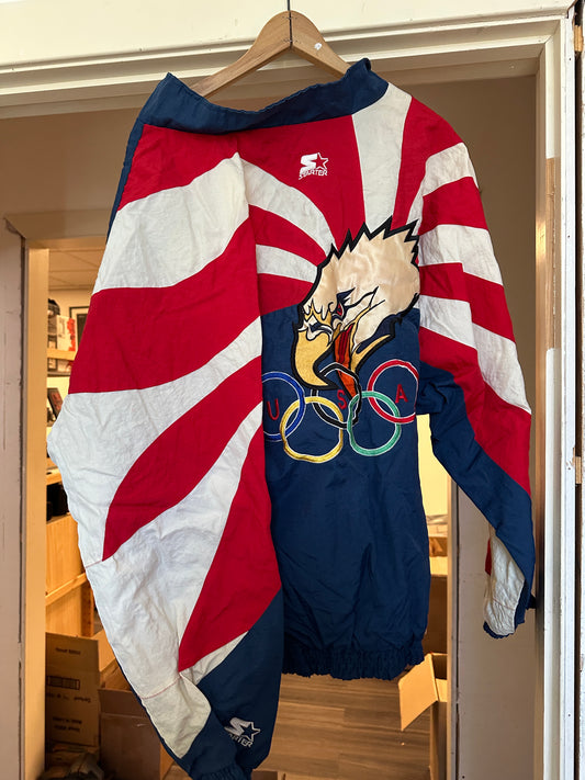 Starter Jacket VTG Eagle Head 90s USA Olympic Rings Red White Blue XL