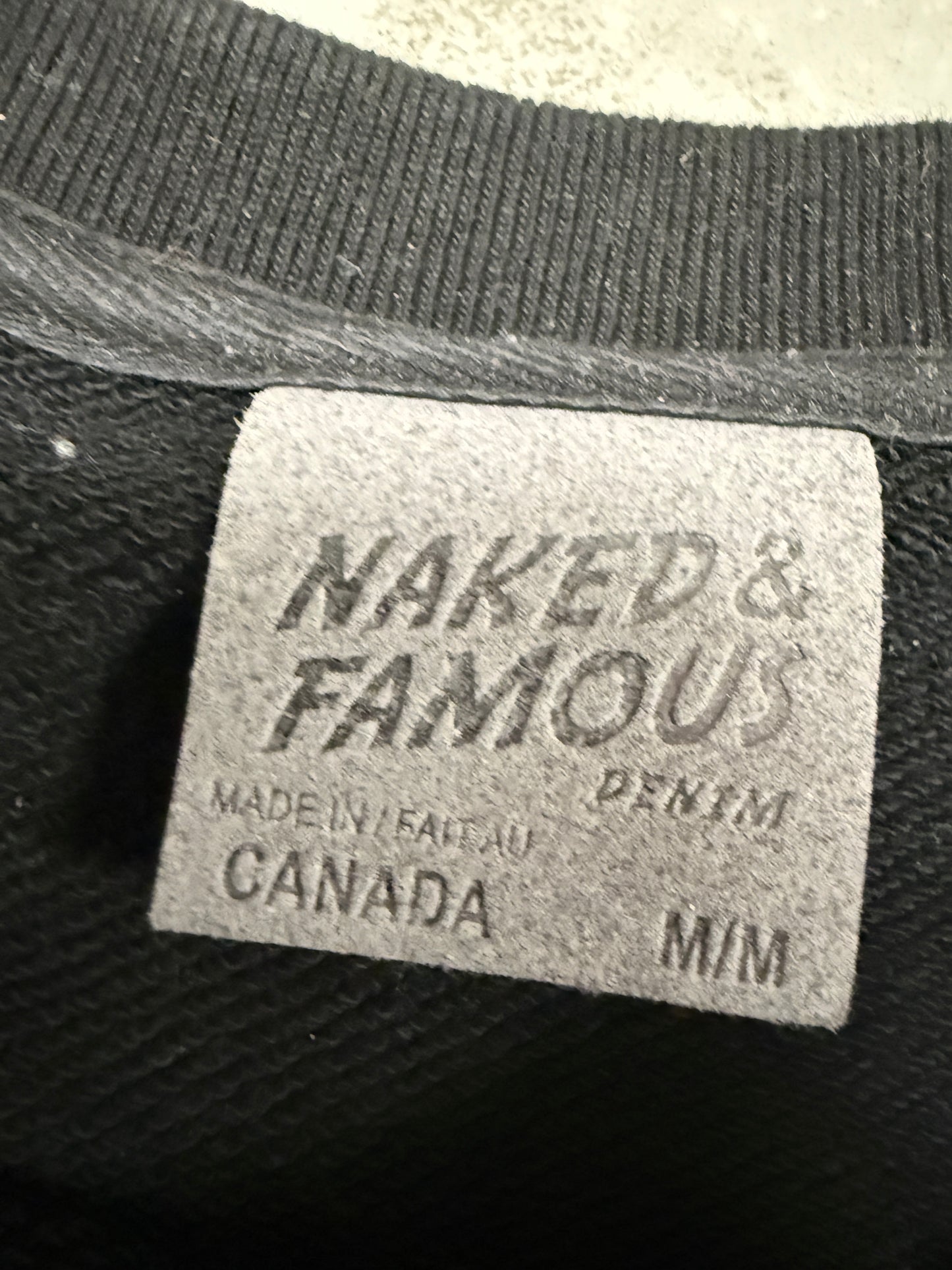 Naked & Famous Black Crewneck Sweatshirt Mens M Cotton Made Canada