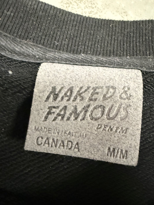 Naked & Famous Black Crewneck Sweatshirt Mens M Cotton Made Canada