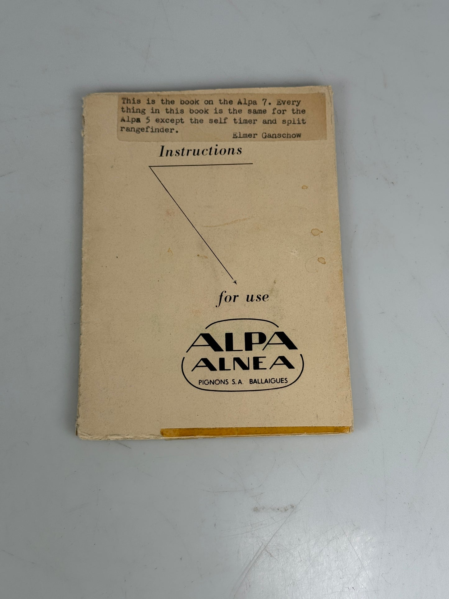 Alpa 7 Film Camera instruction manual
