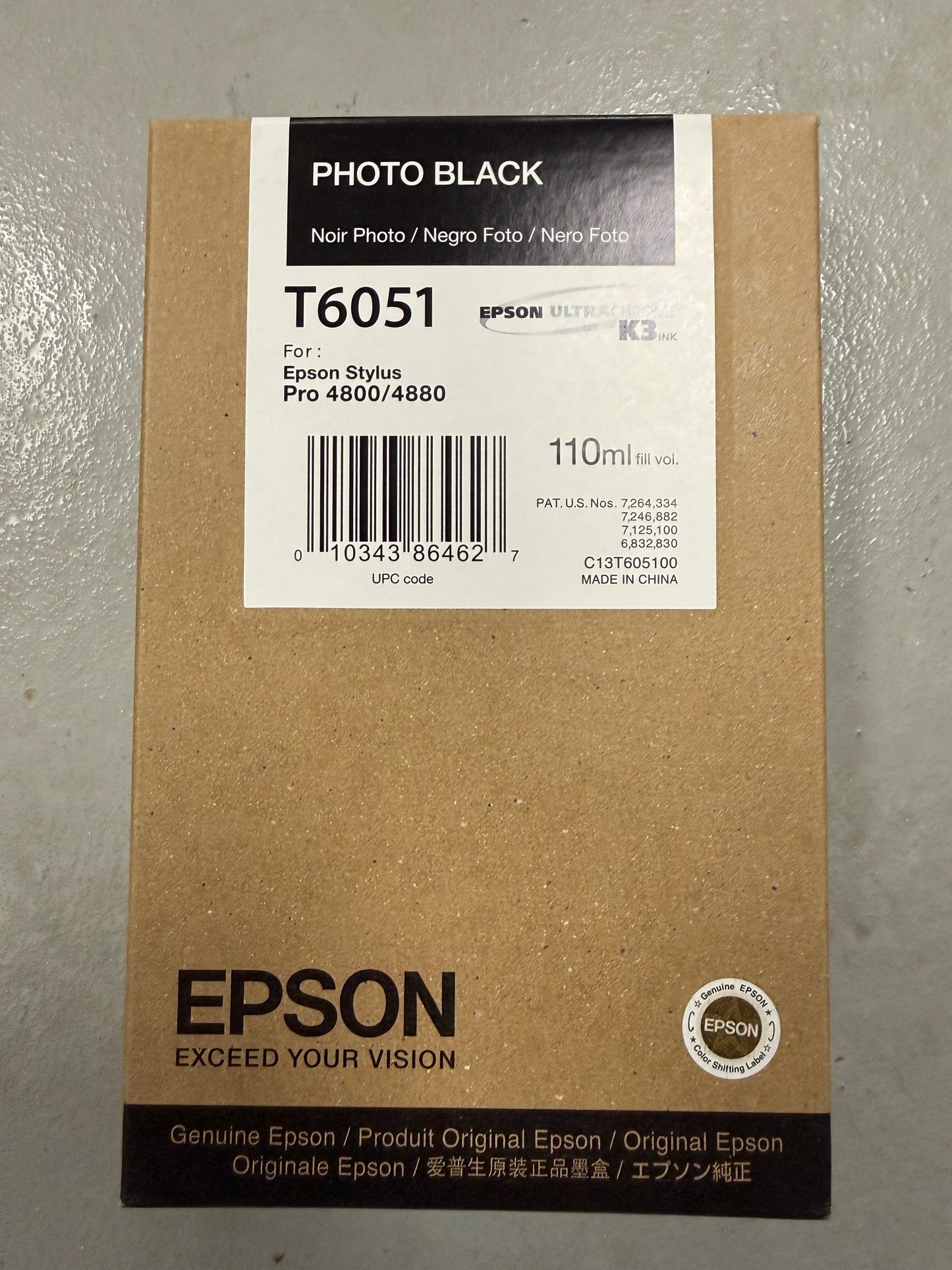 Epson T6051 110ml Photo Black UltraChrome K3 Ink For Stylus Pro 4800 & 4880