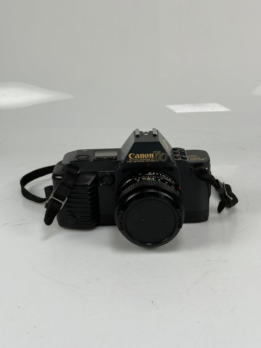 Canon T70 35mm MF Film SLR Camera kit with 50mm f1.8 FD