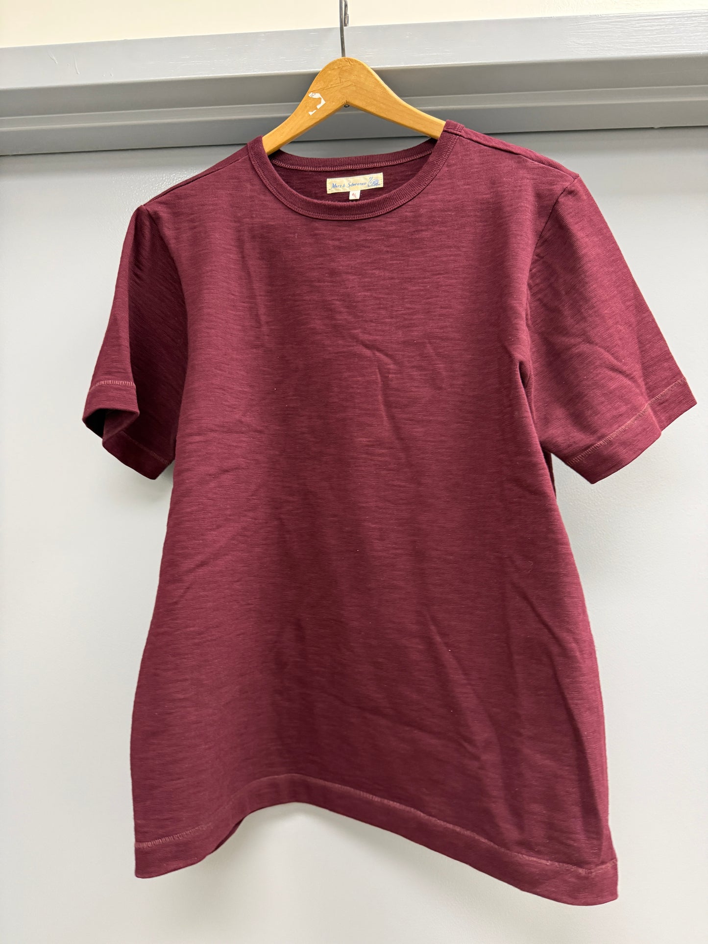Merz B Schwanen T-Shirt Size 6 (L) Maroon Loopwheeled Heavy Weight Made in Germany