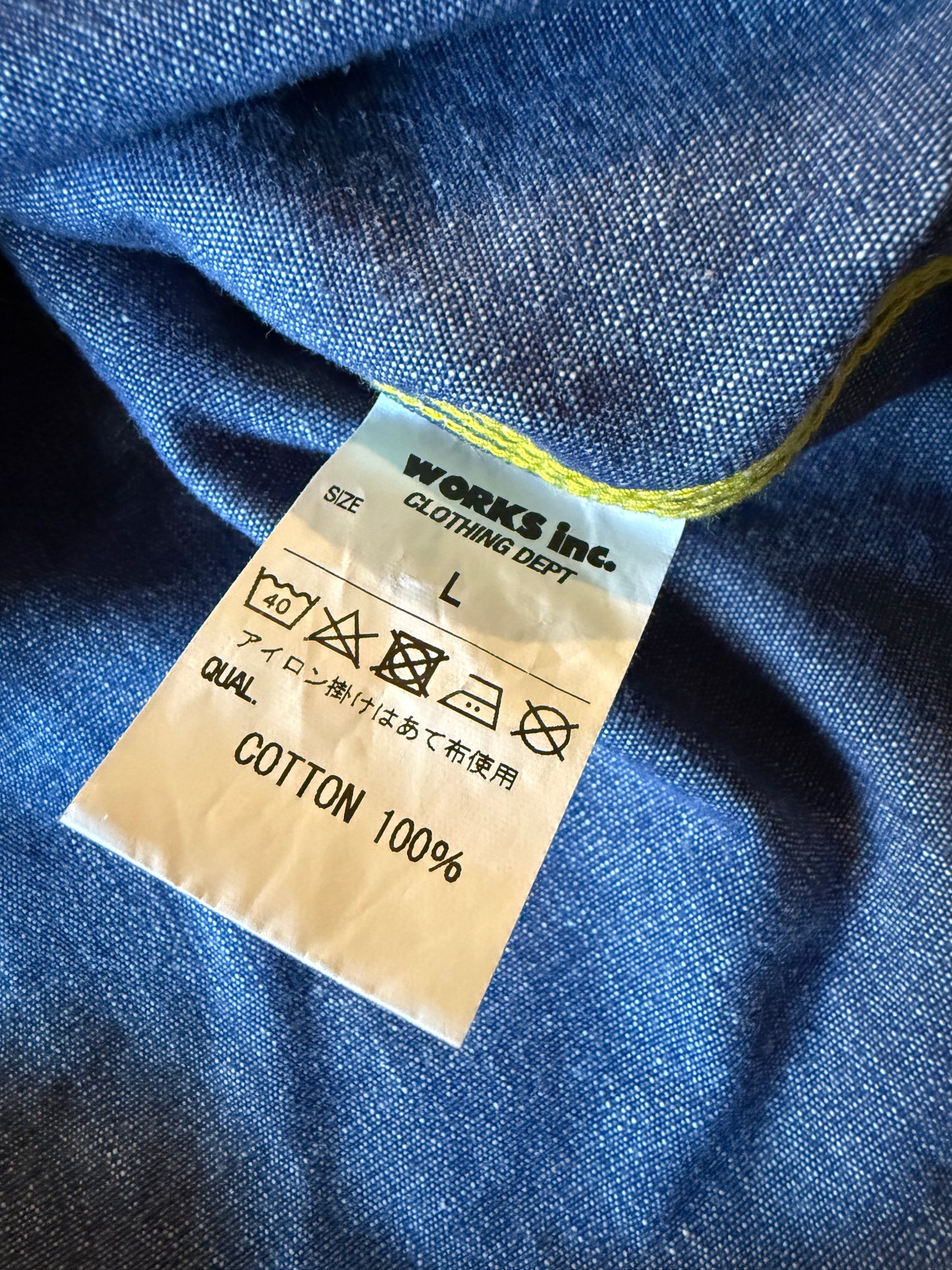 Authentic IRON HEART Indigo Cotton Chambray Work Shirt L Japan
