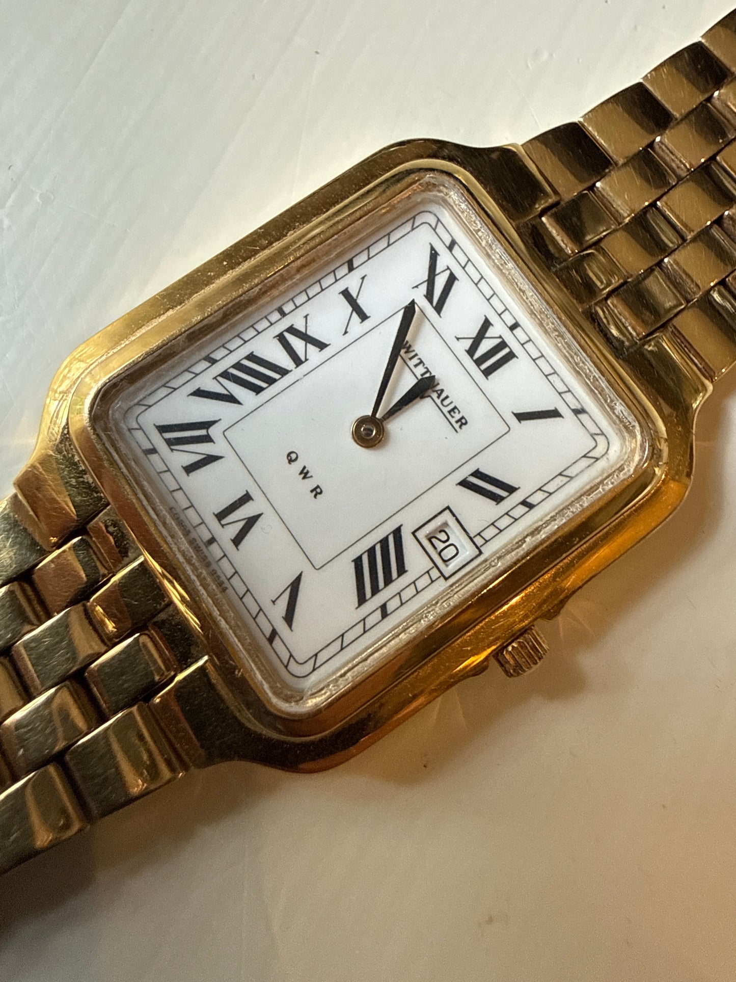 Wittnauer QWR Gold Tone Quartz Mens Tank Dress Wrist Watch