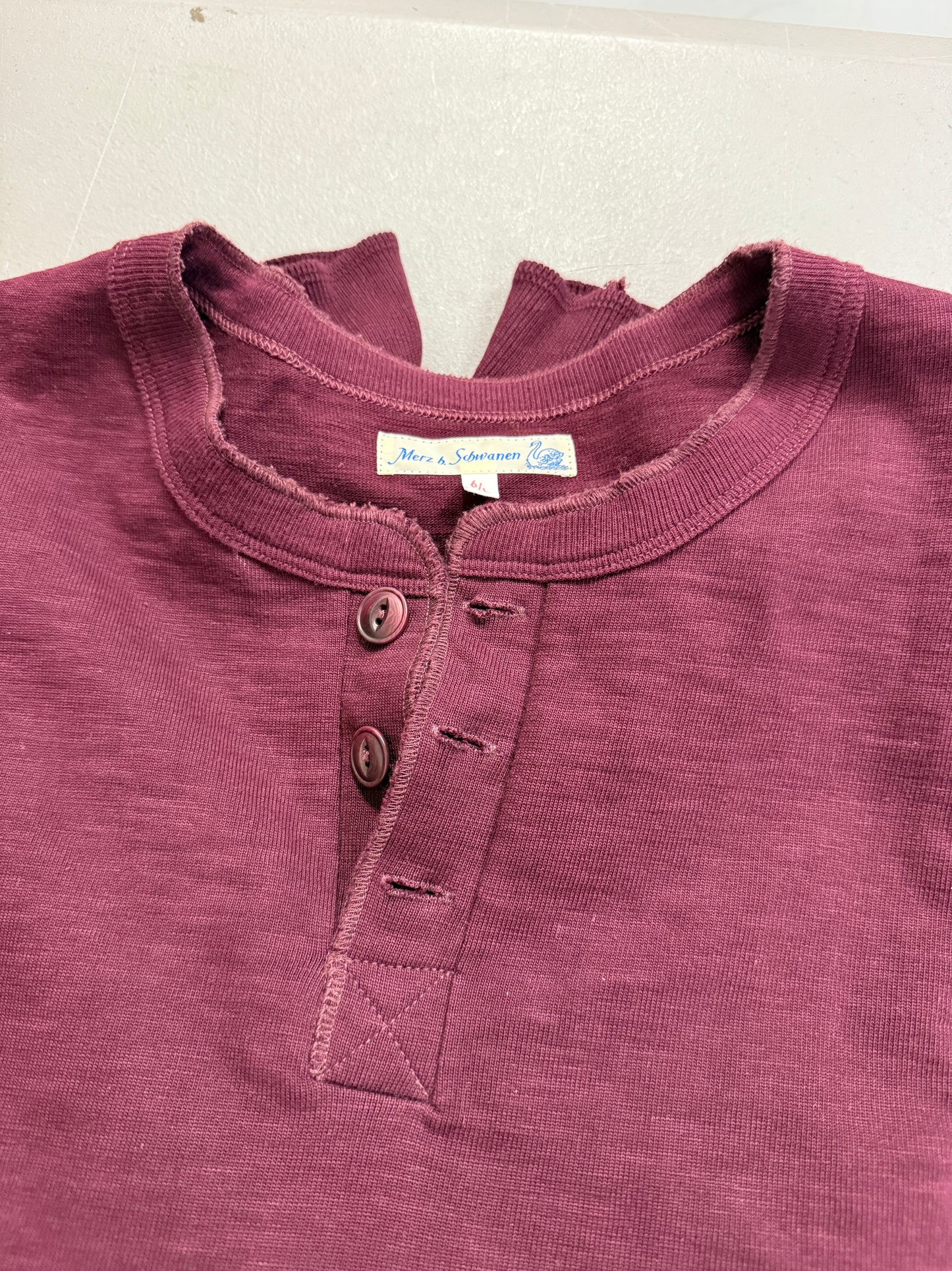 Merz B Schwanen Longsleeve Shirt Size 6 (L) Maroon Loopwheeled Heavy Weight Made in Germany