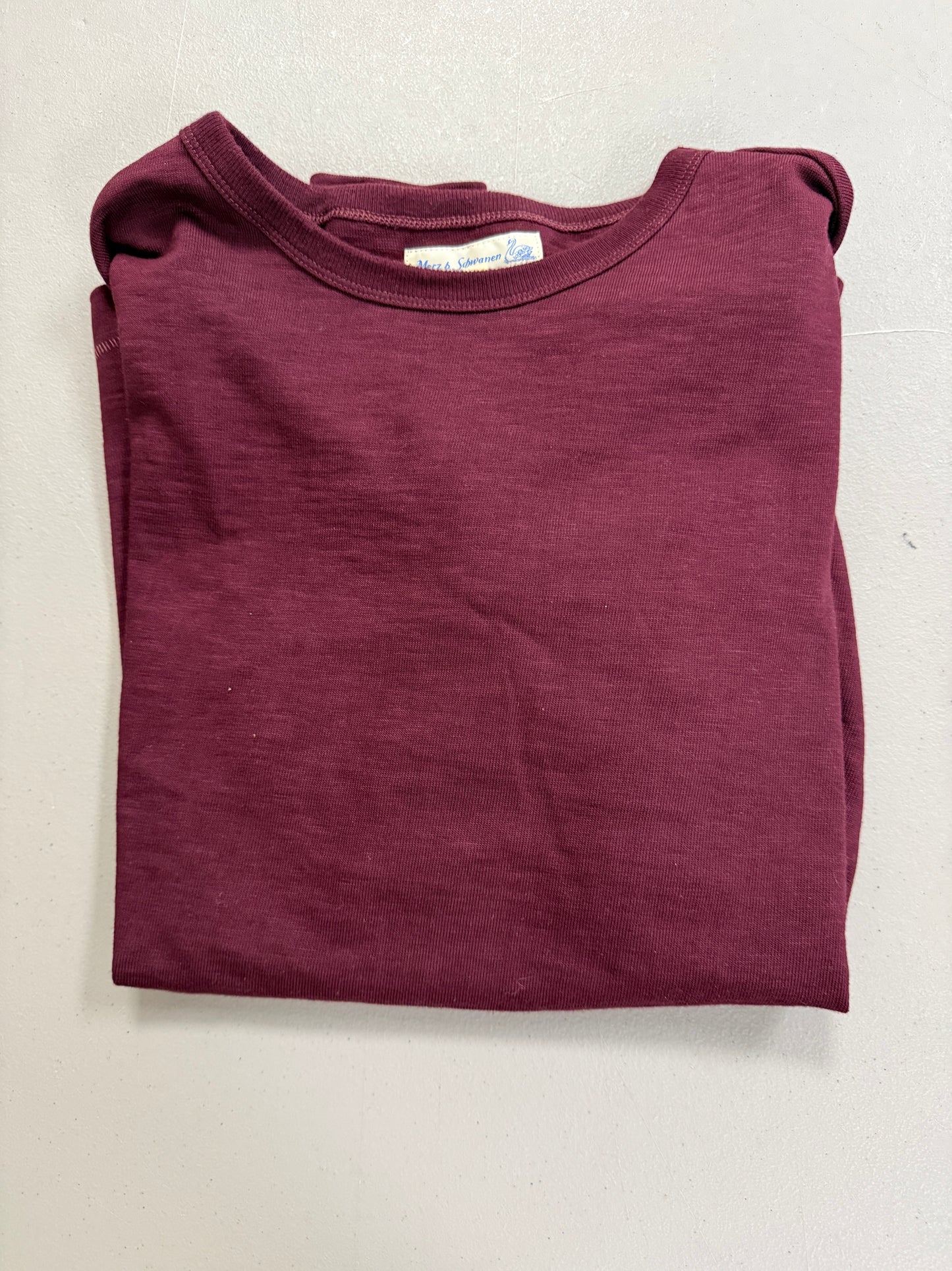 Merz B Schwanen T-Shirt Size 6 (L) Maroon Loopwheeled Heavy Weight Made in Germany