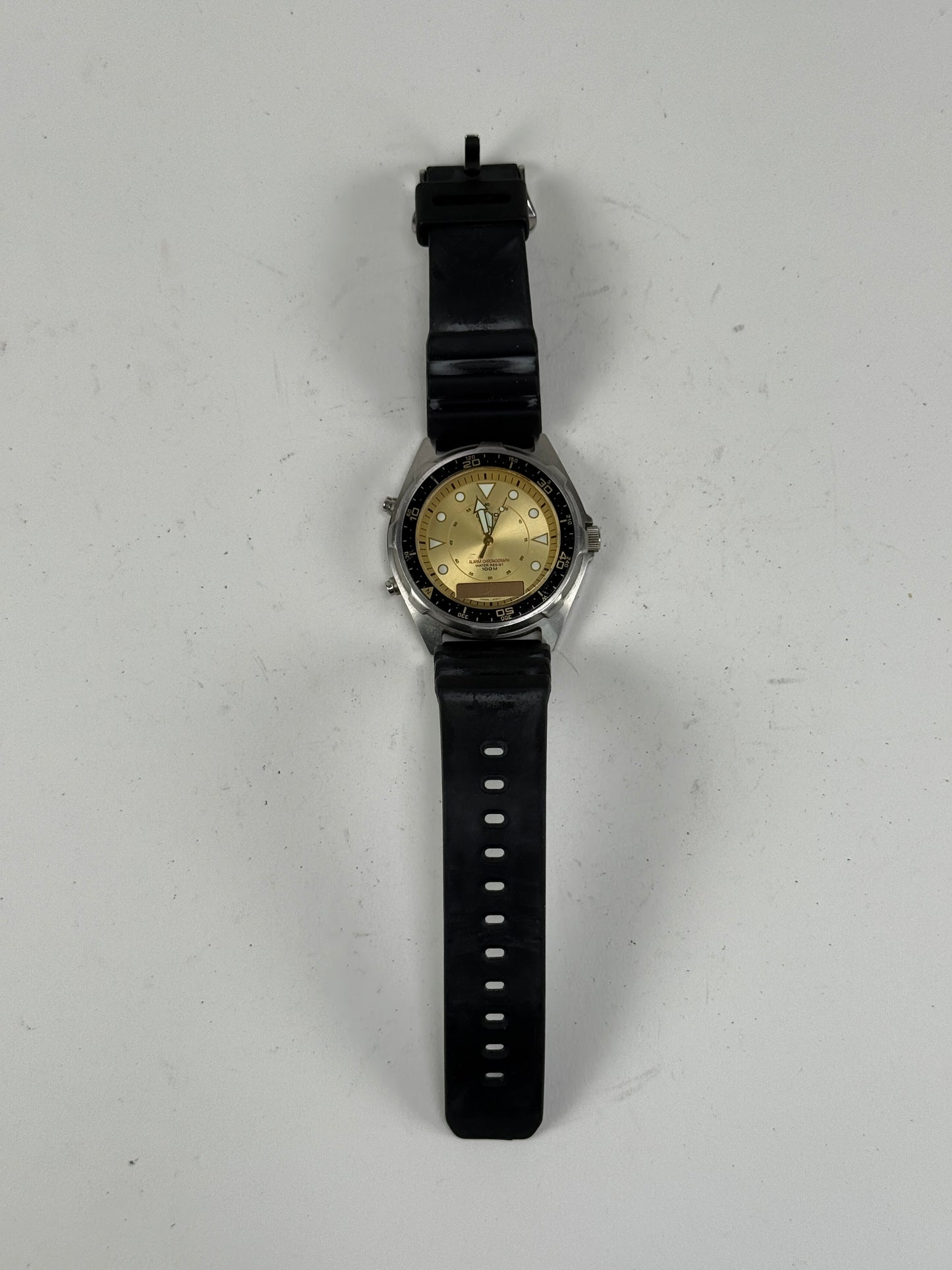 VINTAGE CASIO AMW-320R ANA-DIGI ALARM CHRONOGRAPH BEIGE/BLACK MEN'S WATCH