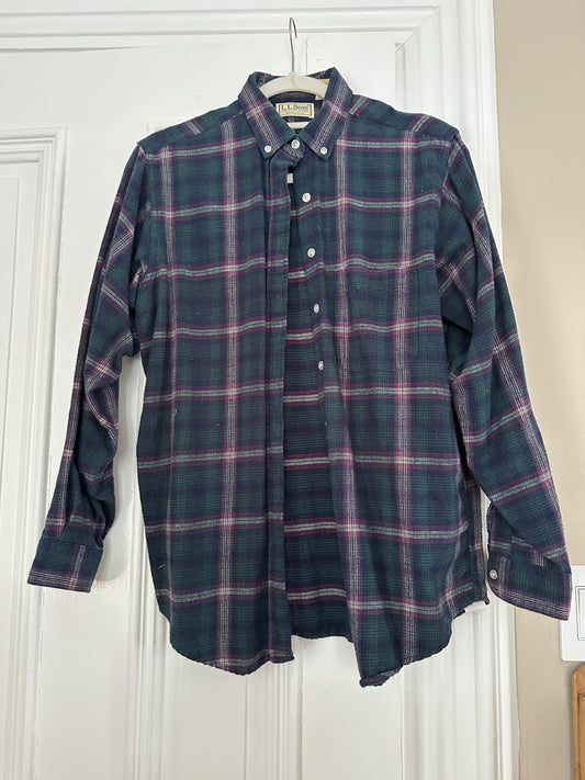 Women’s LL Bean Blue, purple green Flannel Shirt Vintage Small USA