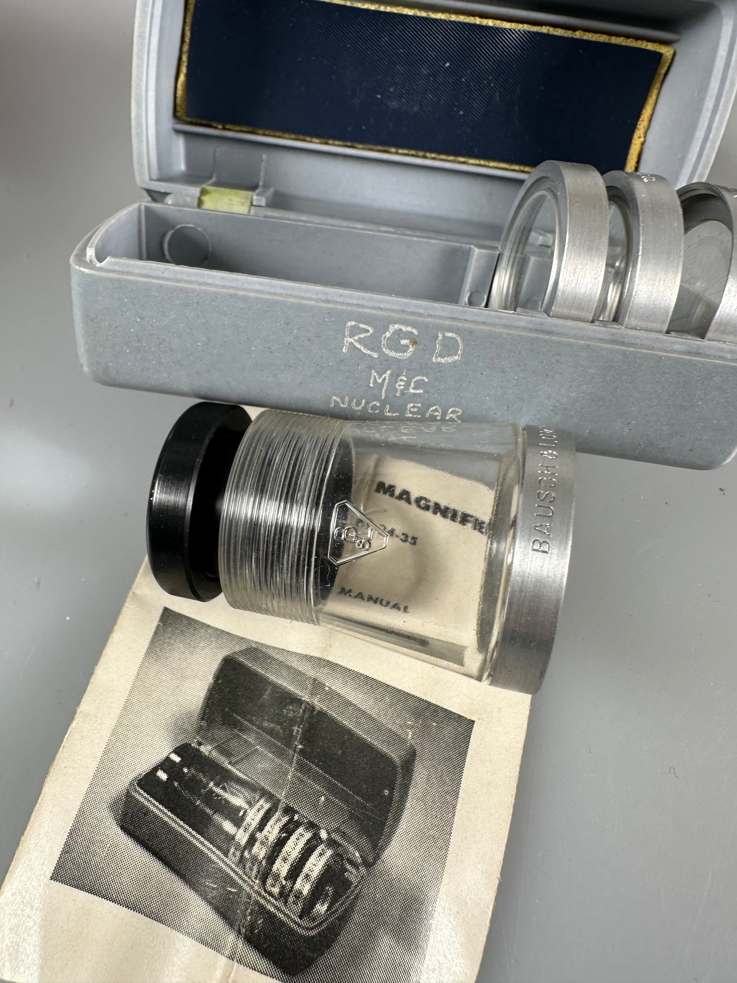 B&L Bausch & Lomb 7X Measuring Magnifier Loupe COMPLETE w/4 Scales & Case