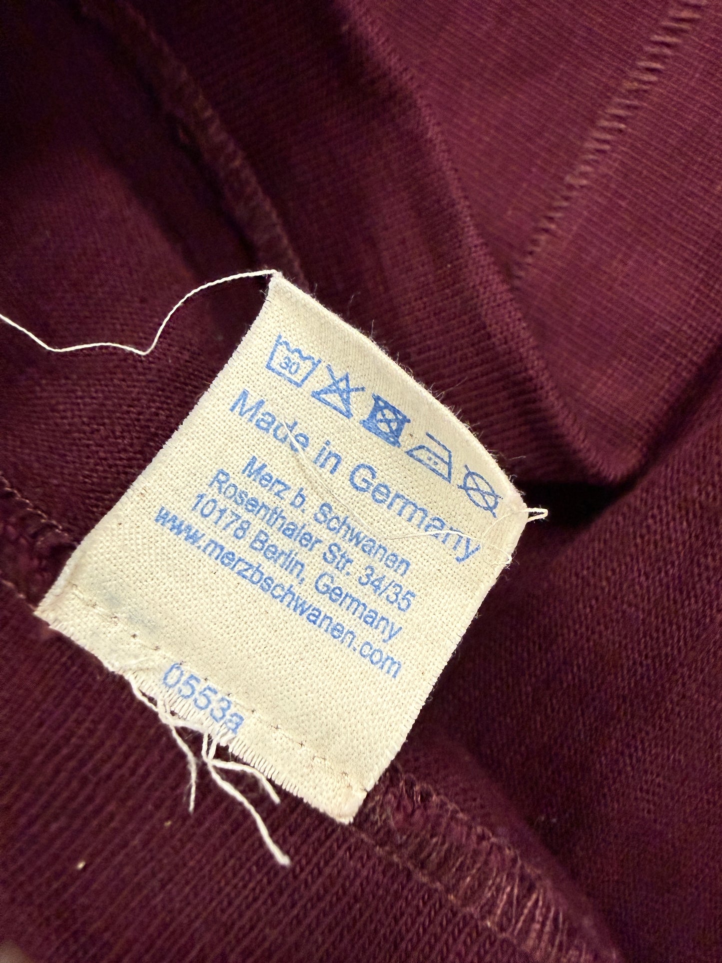 Merz B Schwanen T-Shirt Size 6 (L) Maroon Loopwheeled Heavy Weight Made in Germany
