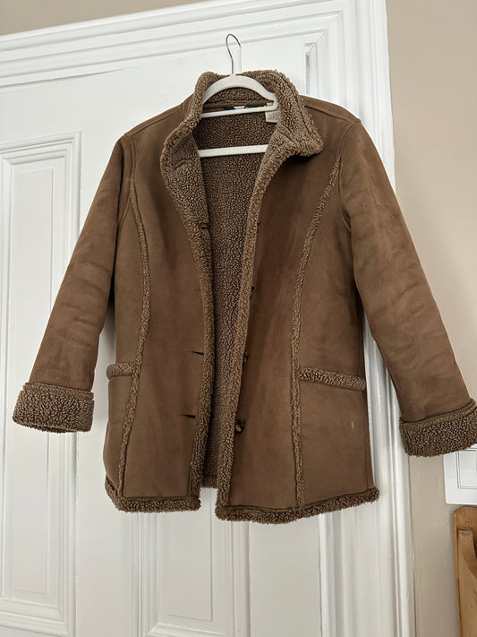 LL BEAN Sherpa Lined Women's Faux Suede Jacket Rancher Size XS Tan Brown