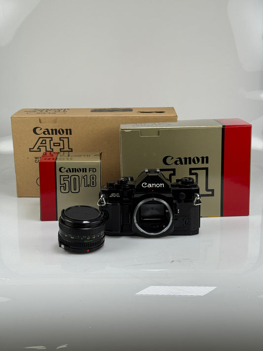Canon A-1 A1 35mm SLR Film Camera Body Black with 50mm f1.8 FD Kit