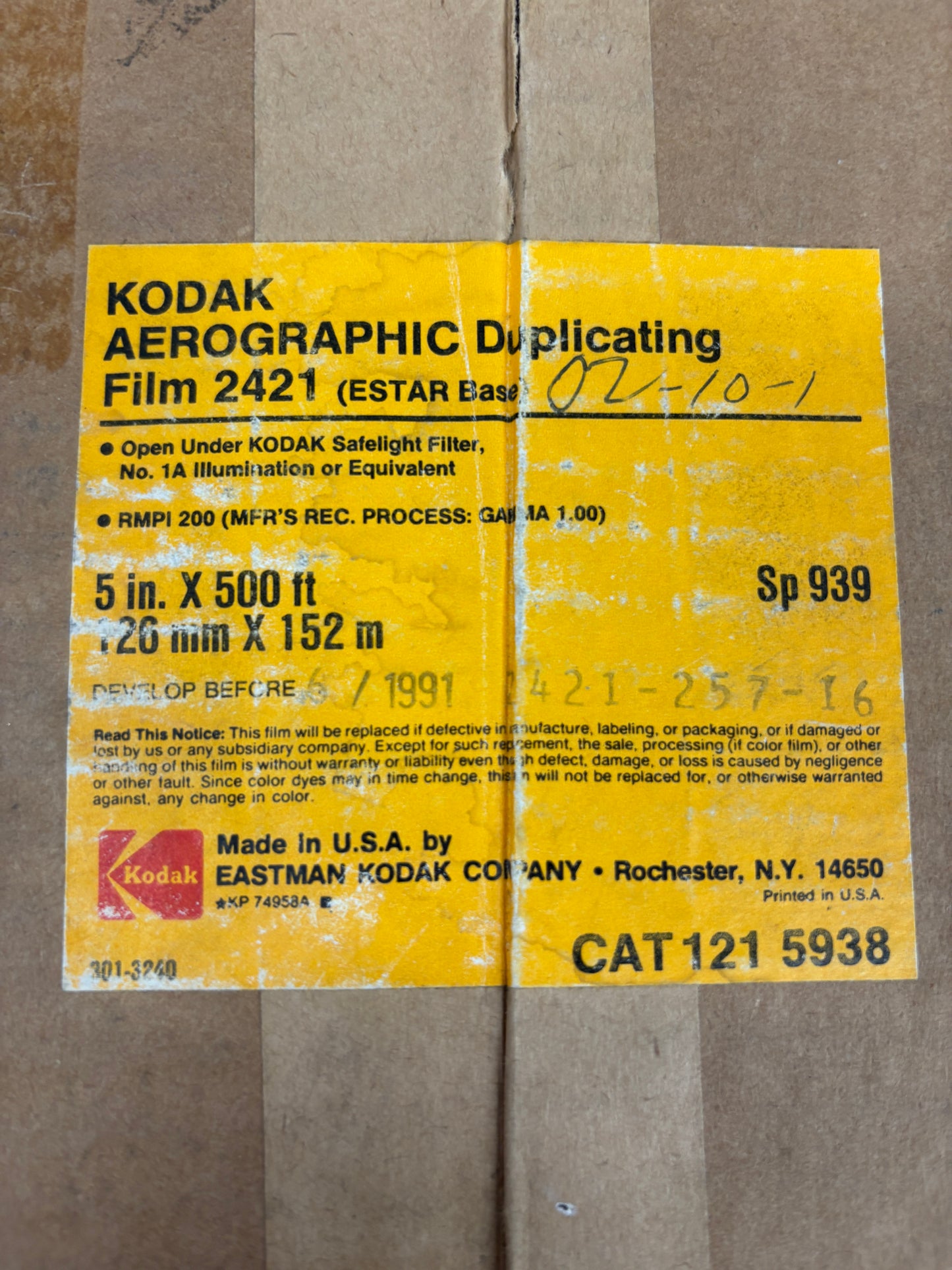 Kodak Aerographic Duplicating Film 2421 5”x 700” RARE military