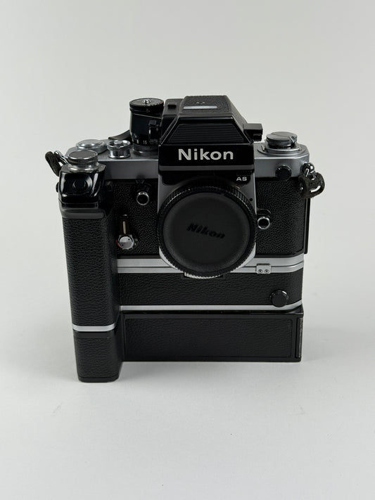 Nikon F2AS Photomic SLR Film Camera Body Silver w/ MD-2 Motor & MB-1 Battery