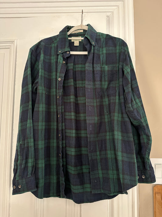 Men’s LL Bean Blue And green Flannel Shirt Vintage Medium