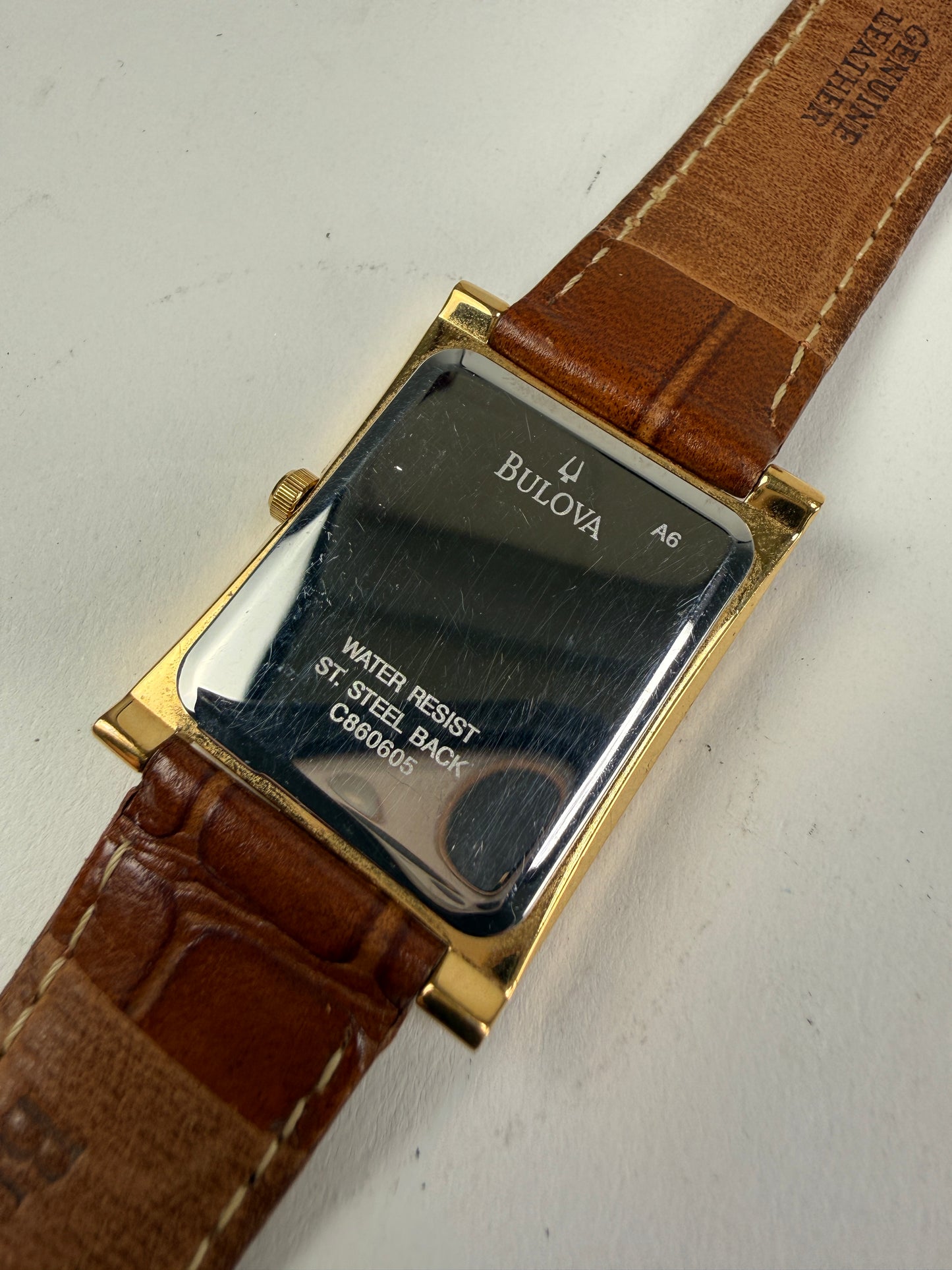 Bulova Tank Watch Men 26mm White Dial Gold Tone Date Rectangle 97B41