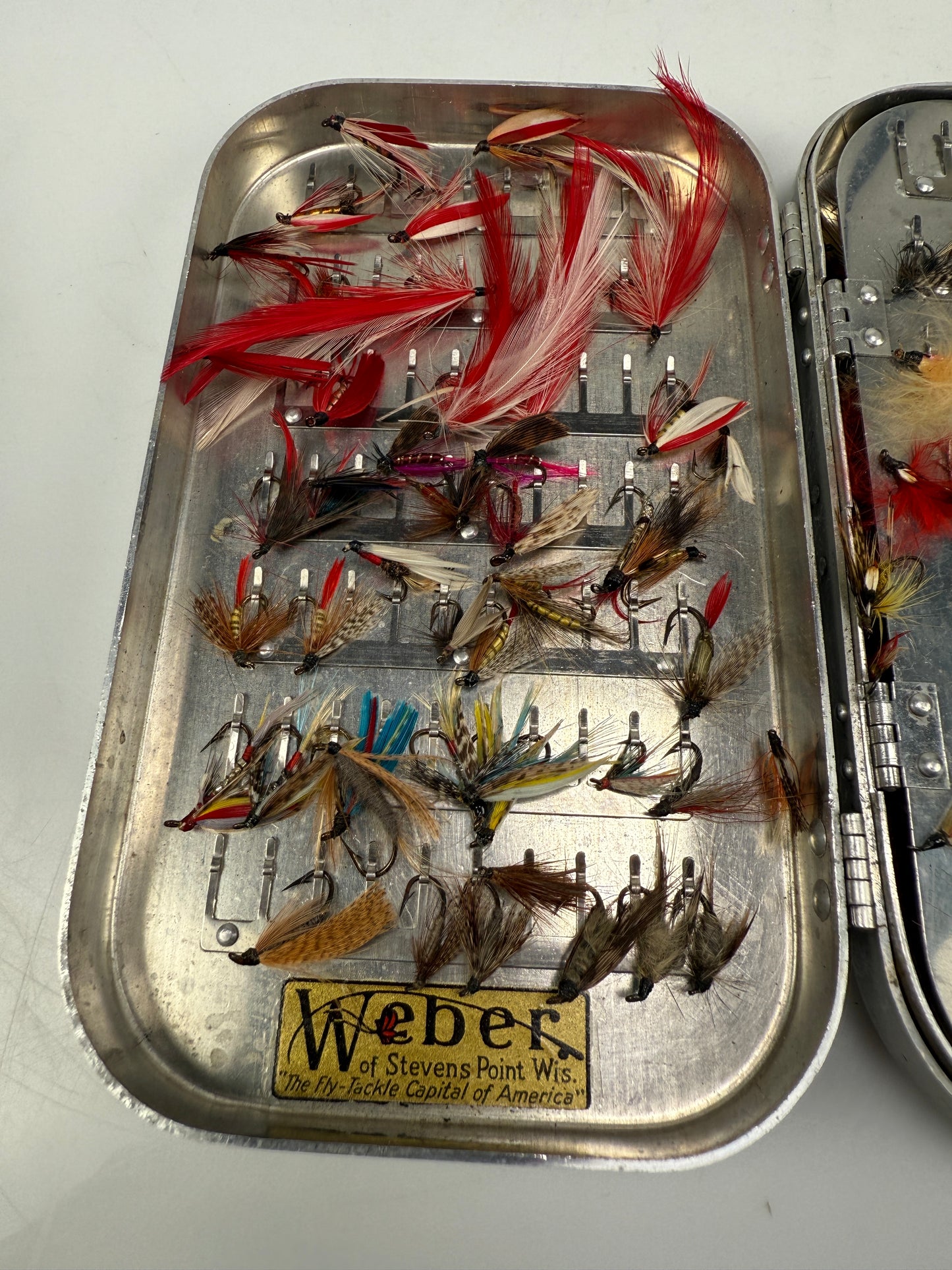 NICE! Vintage WEBER FLY BOX With hand Tied Flies