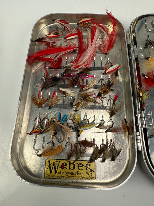 NICE! Vintage WEBER FLY BOX With hand Tied Flies