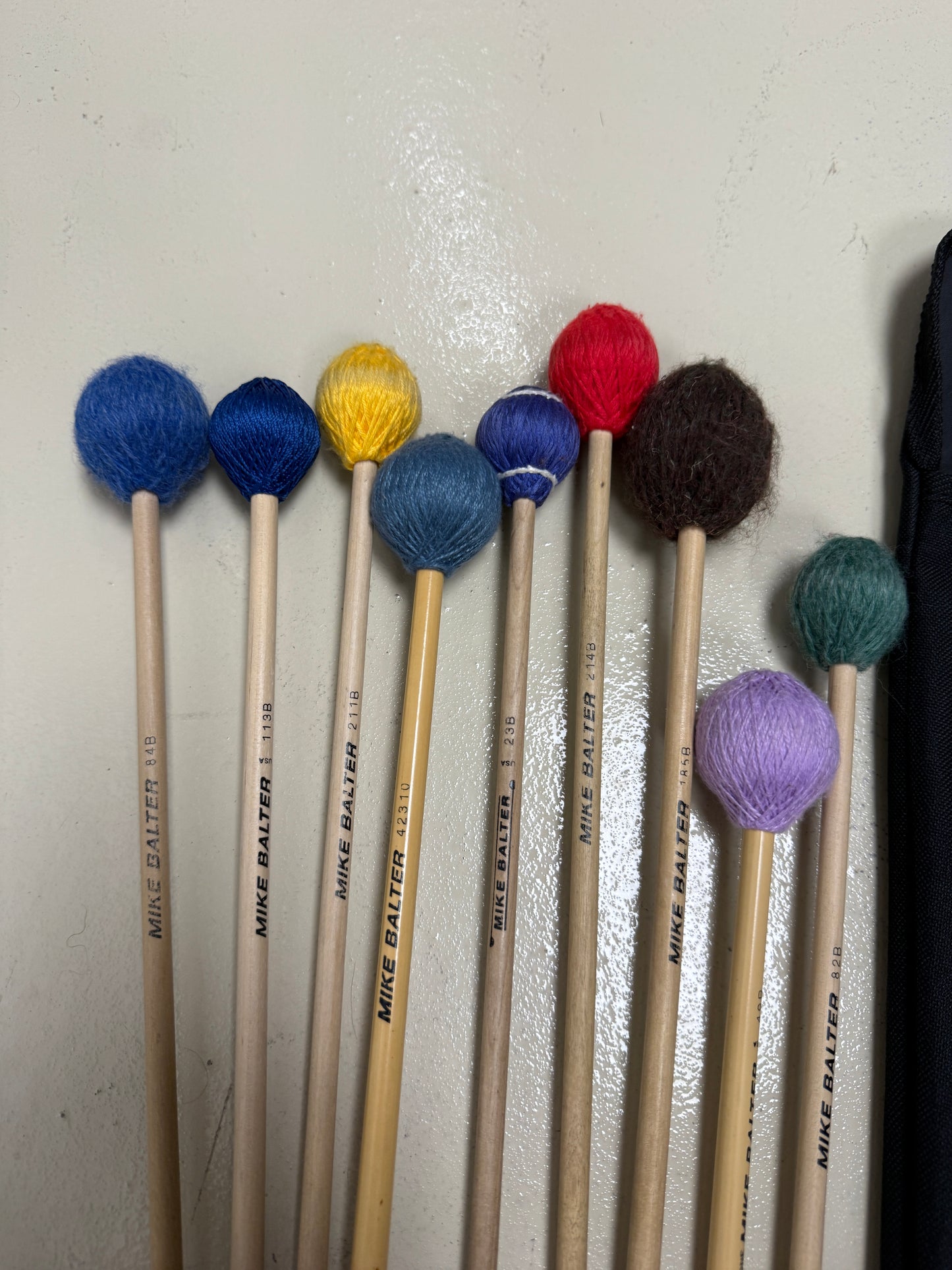 Large lot of Mike Balter mallets 82B, 49R, 195B, 84B, 113B, 211B, 214B, 23B, case