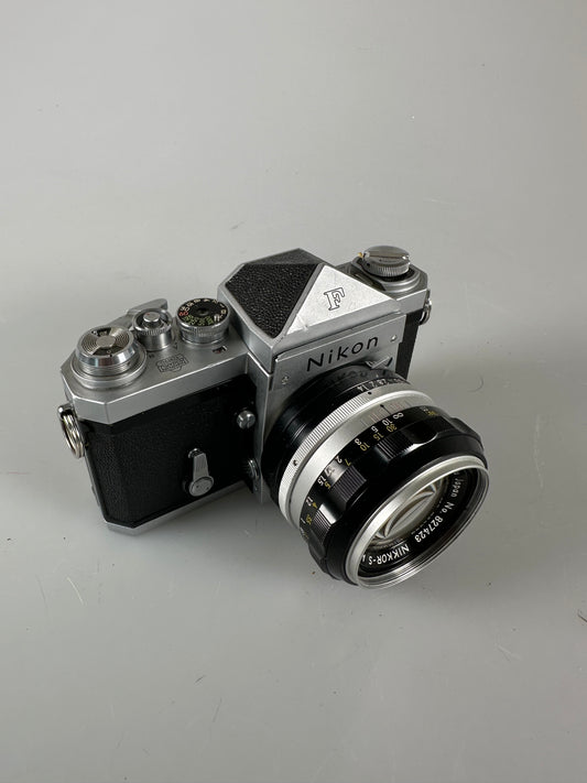 Nikon F w/ Plain Prism SLR Film Camera Body Chrome with 50mm f1.4 lens kit