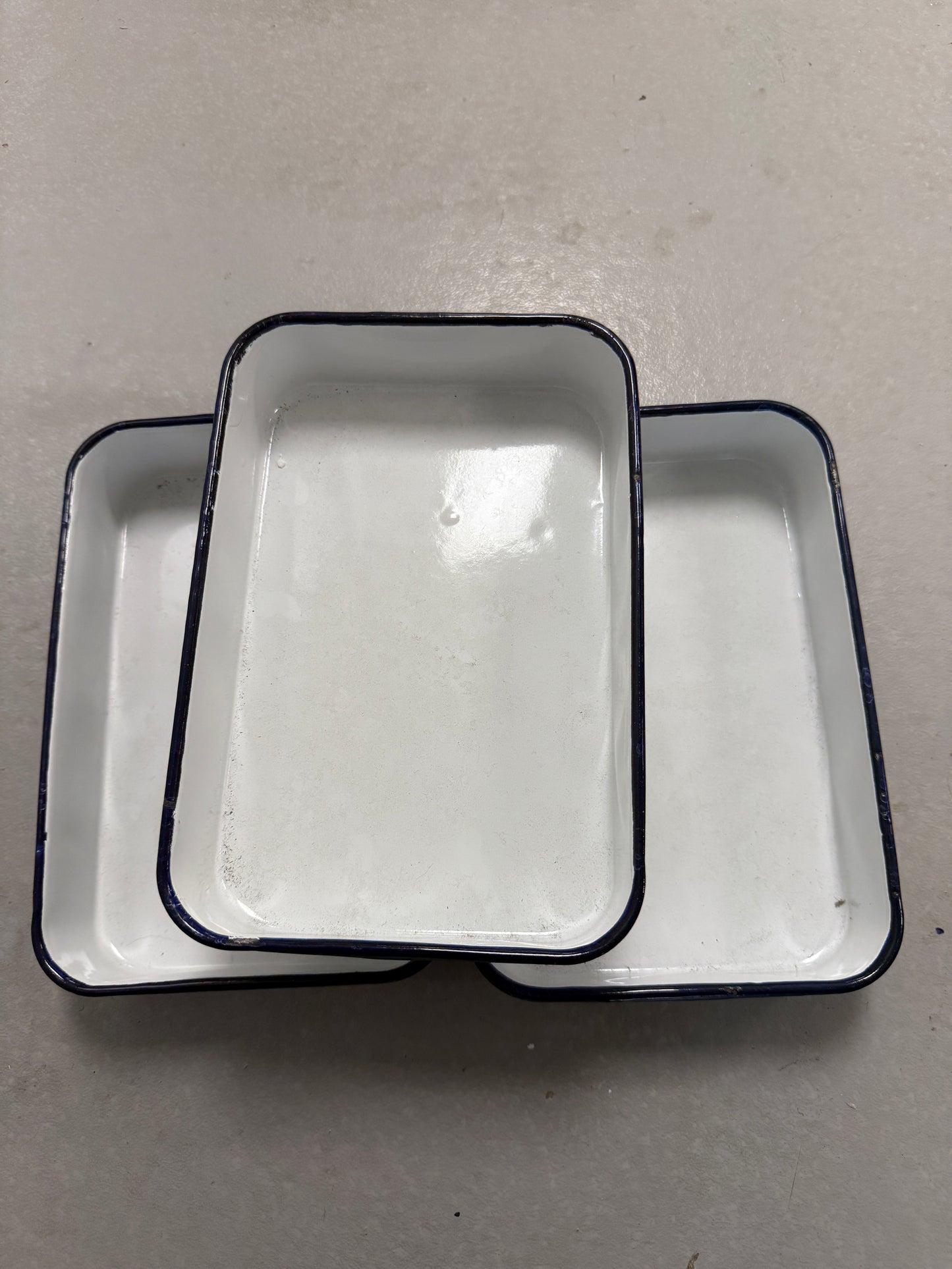 Vintage Porcelain White/Blue  Enamel Photo Developing Tray - Film Darkroom 9x6 set of 3