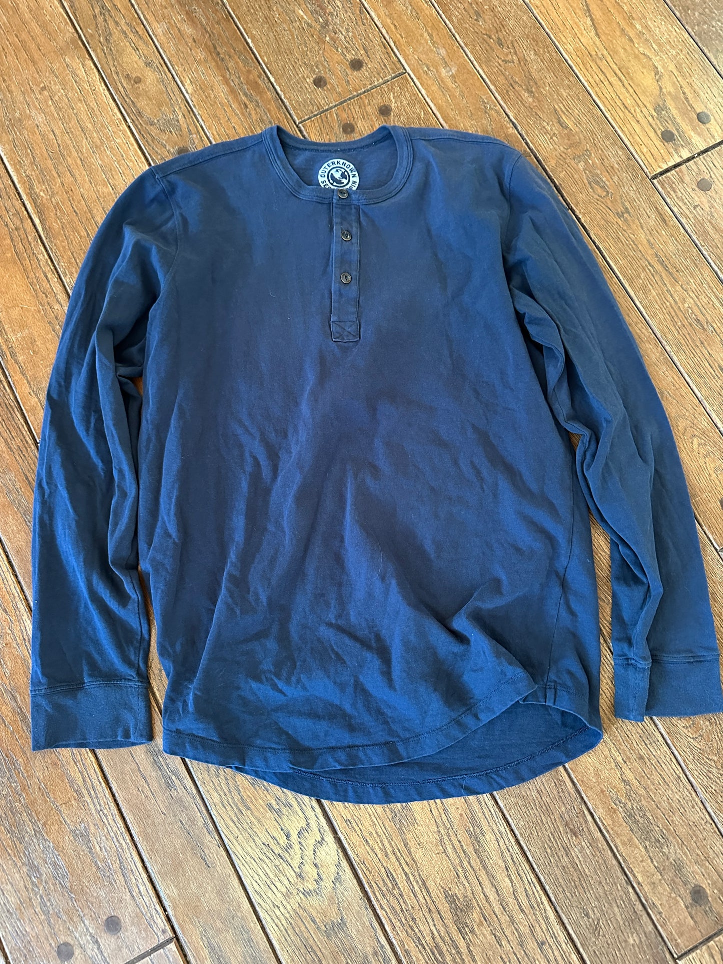 Outerknown The Second Spin Navy Blue 3 Button Henley Shirt Medium