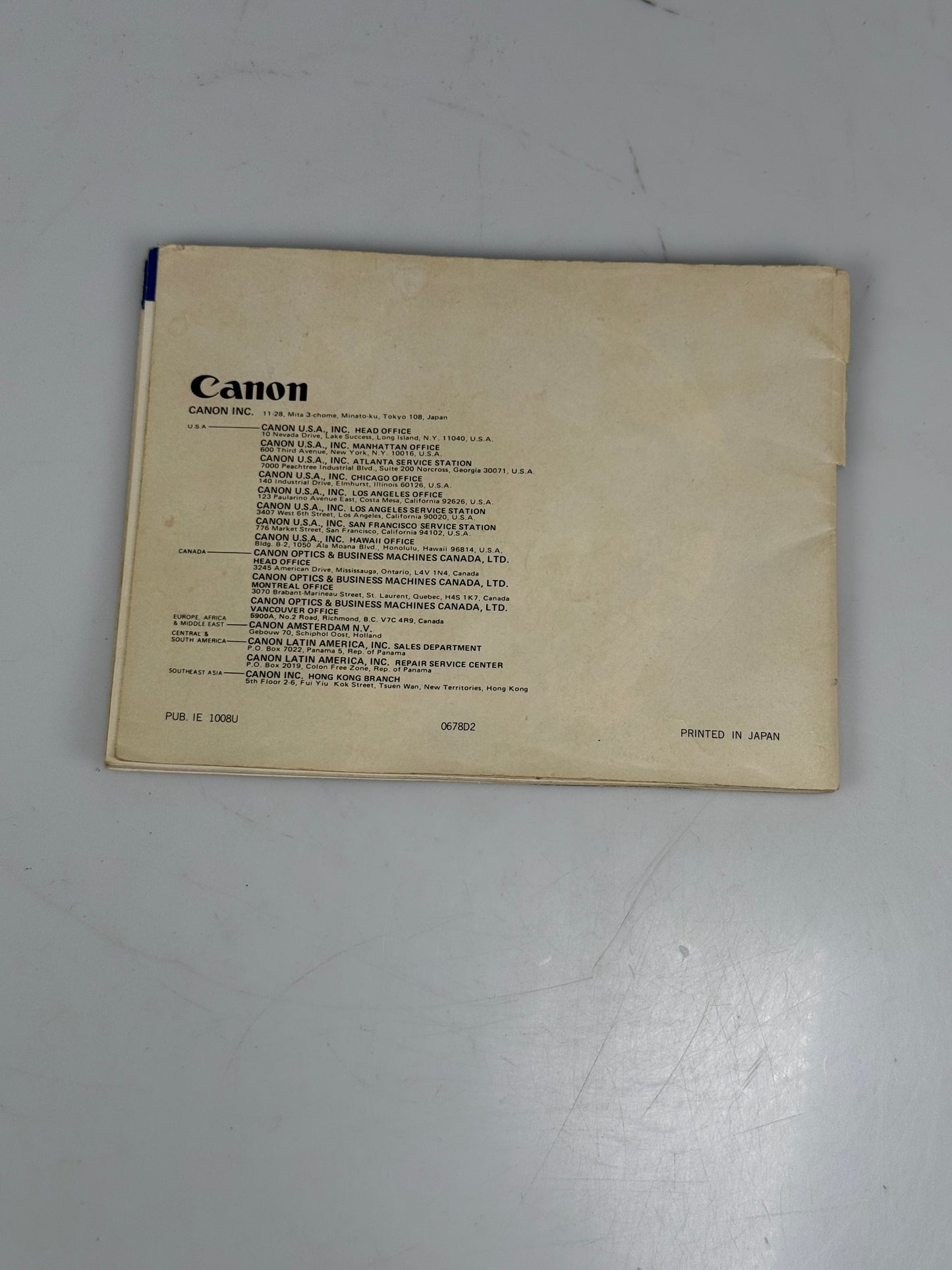 Canon EF Instruction Manual, Original