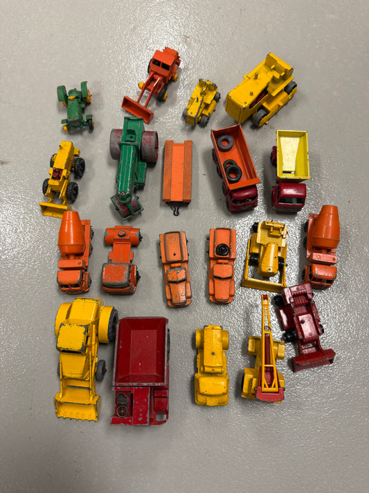 Vintage Lesney Matchbox car lot of 20 construction, work vehicle toys