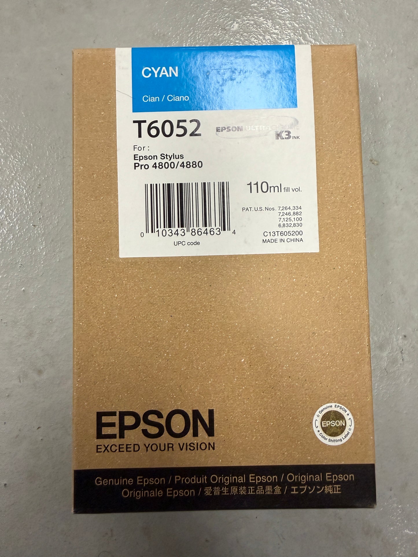 Genuine Epson T6052 110ml Cyan UltraChrome K3 Ink for Stylus Pro 4800 4880