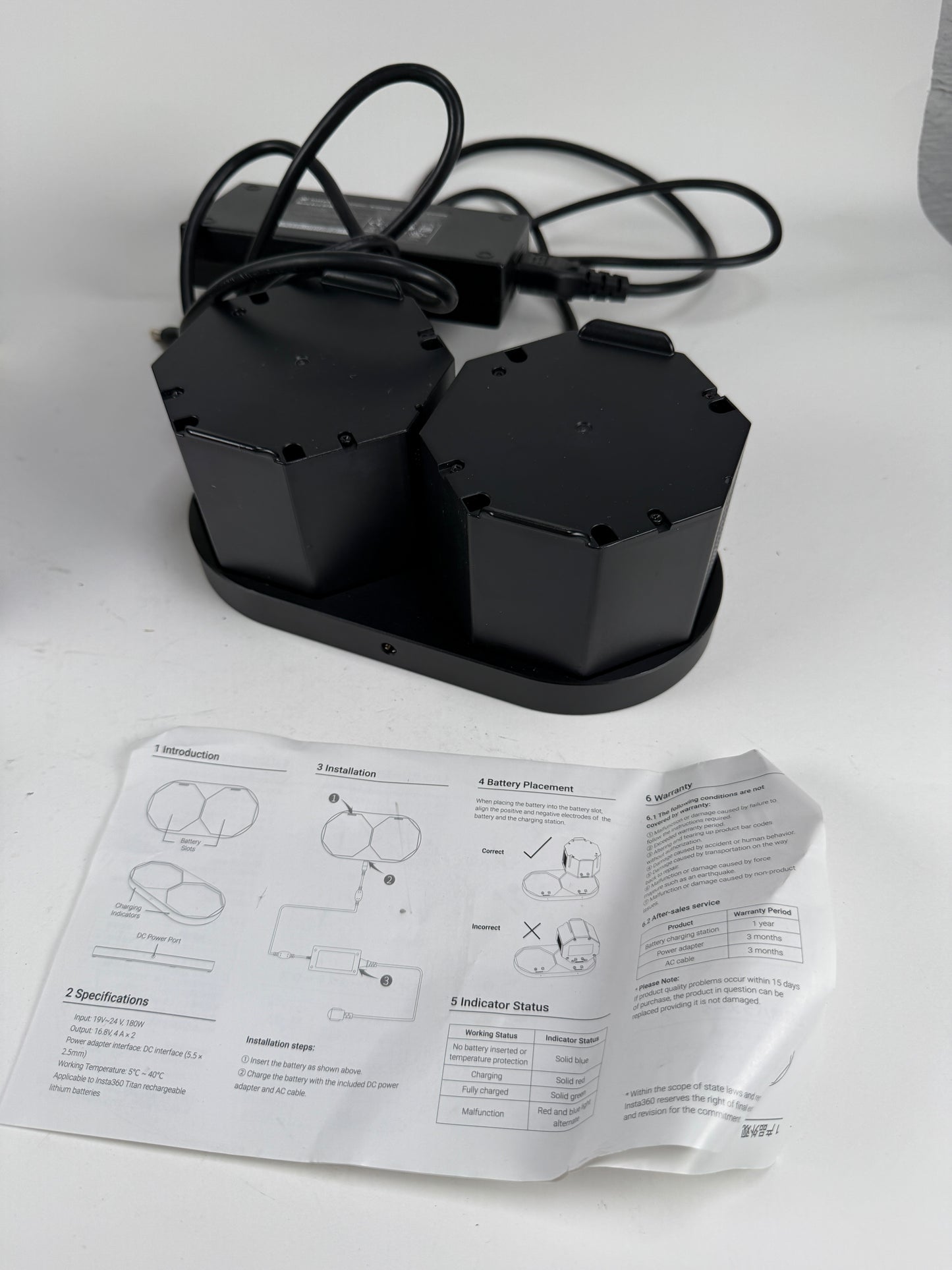 Insta360 Battery Charging Station for Titan VR Camera with 2 batteries
