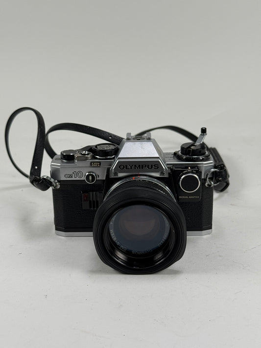 Olympus OM-10 35mm SLR Film Camera with 50mm f1.8 lens kit w/ manual adapter