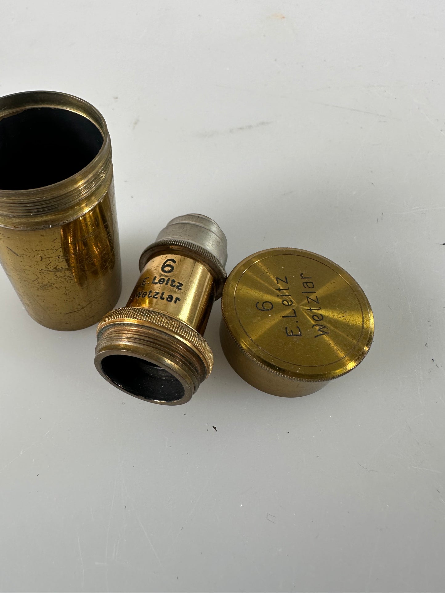 Leica LEITZ Wetzlar Brass Microscope lens OBJECTIVE 6 Univ of Penn