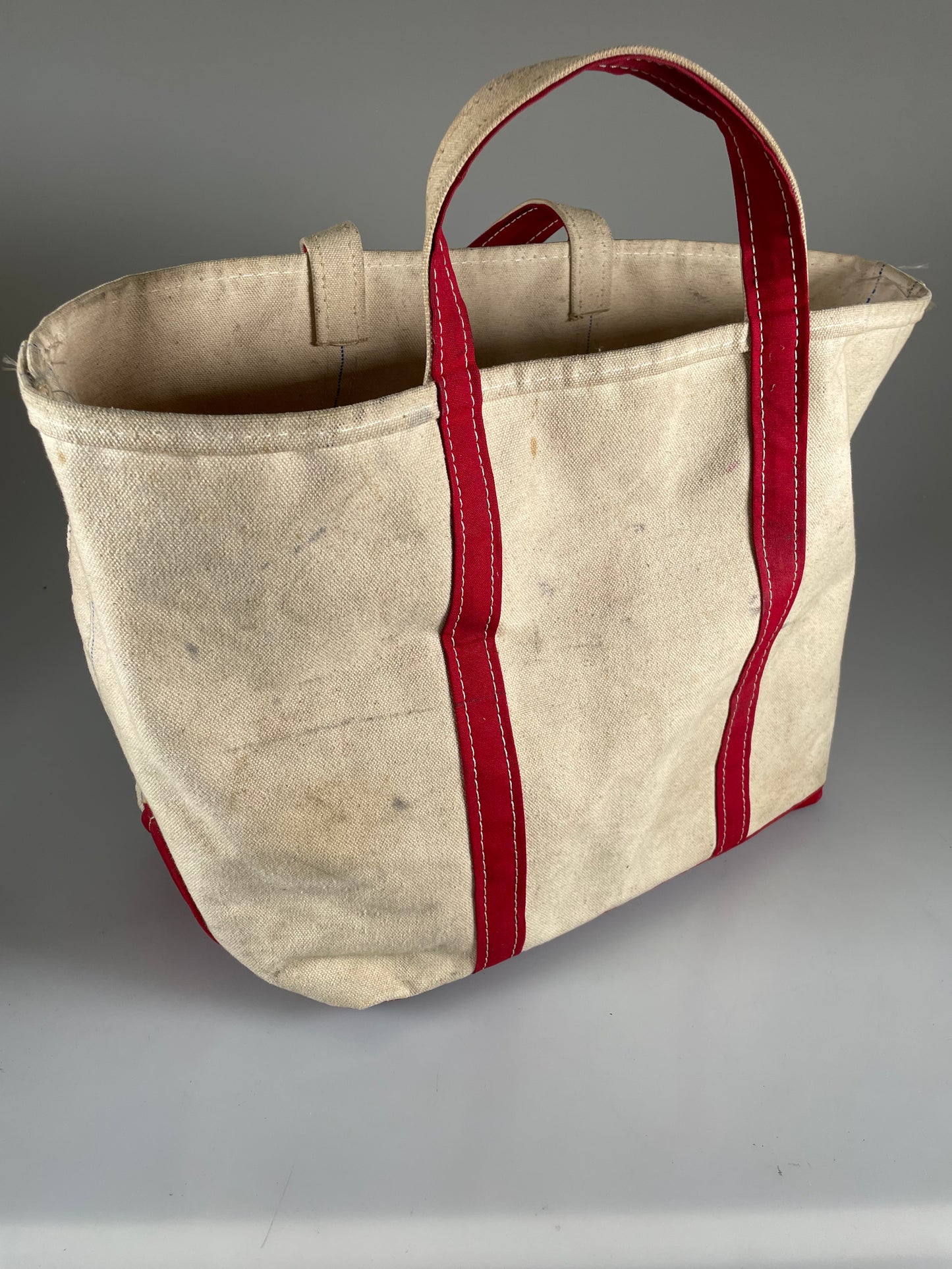 Vintage L.L. Bean Boat and Tote Bag Canvas White Red Strap Large Beach bag
