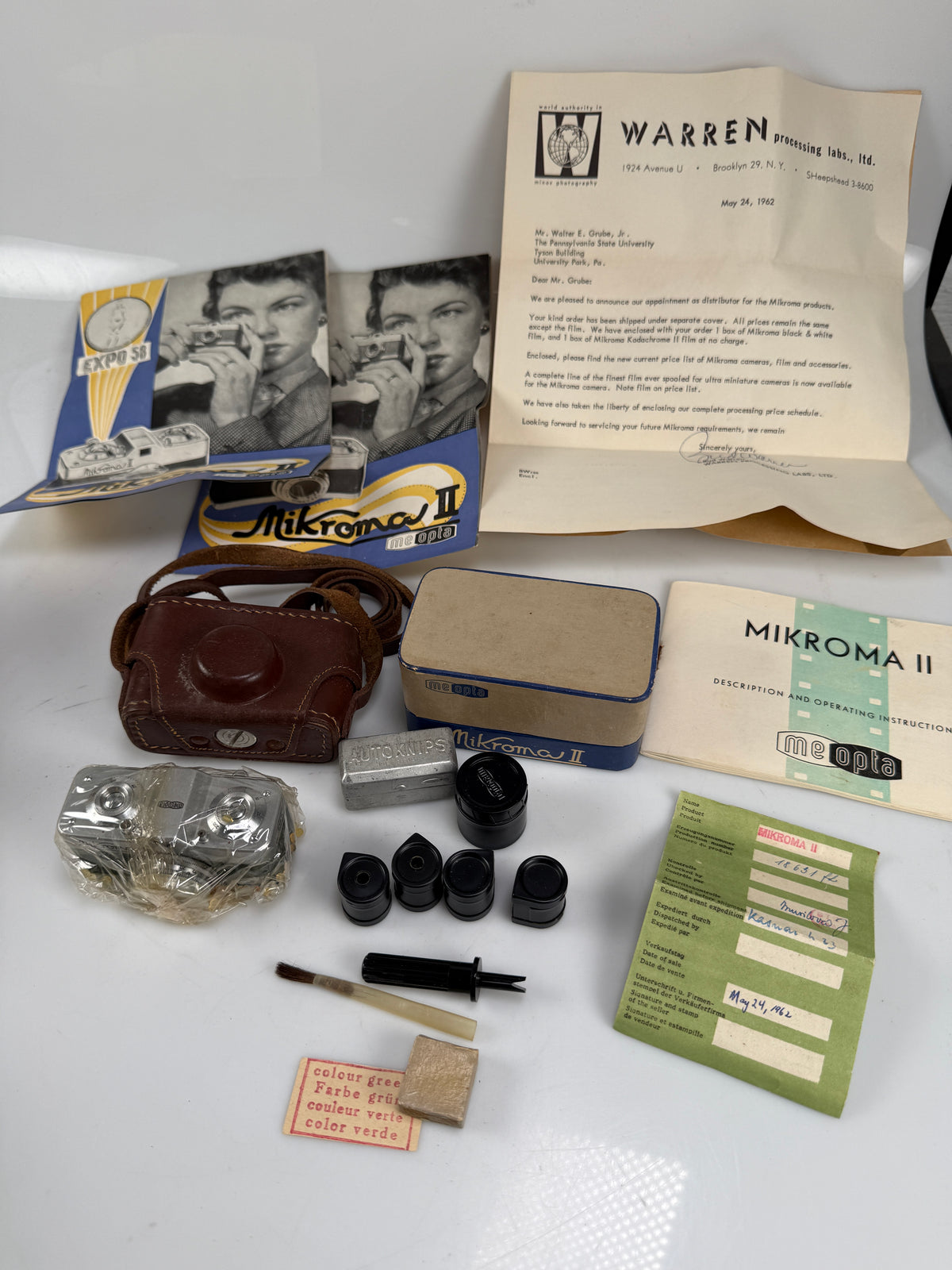 Meopta Mikroma II Green Colored 16mm Film Subminiature Camera NOS in Box