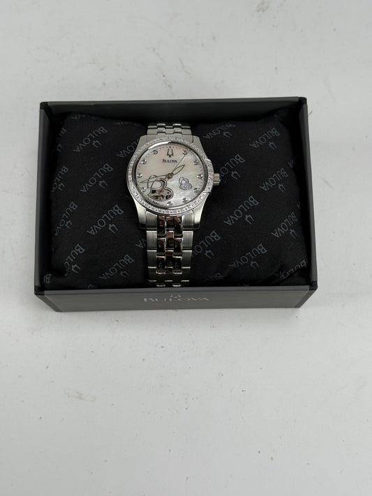 Bulova Ladies Skeleton Open Heart Mother of Pearl 44 Diamond Watch 21 Jewels NOS