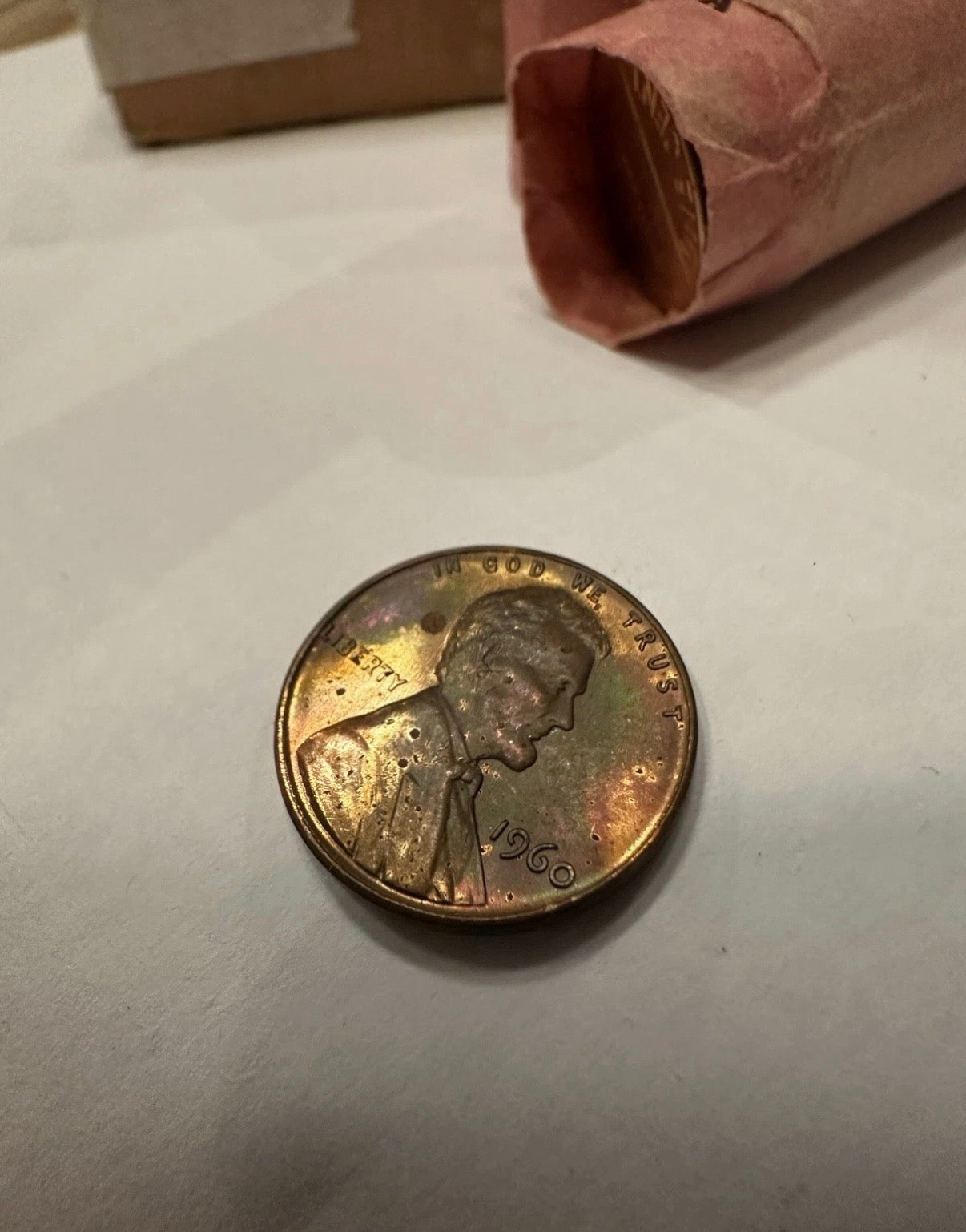 1960 D large date Lincoln Memorial Cent Roll BU  50 cents TONED end Coins