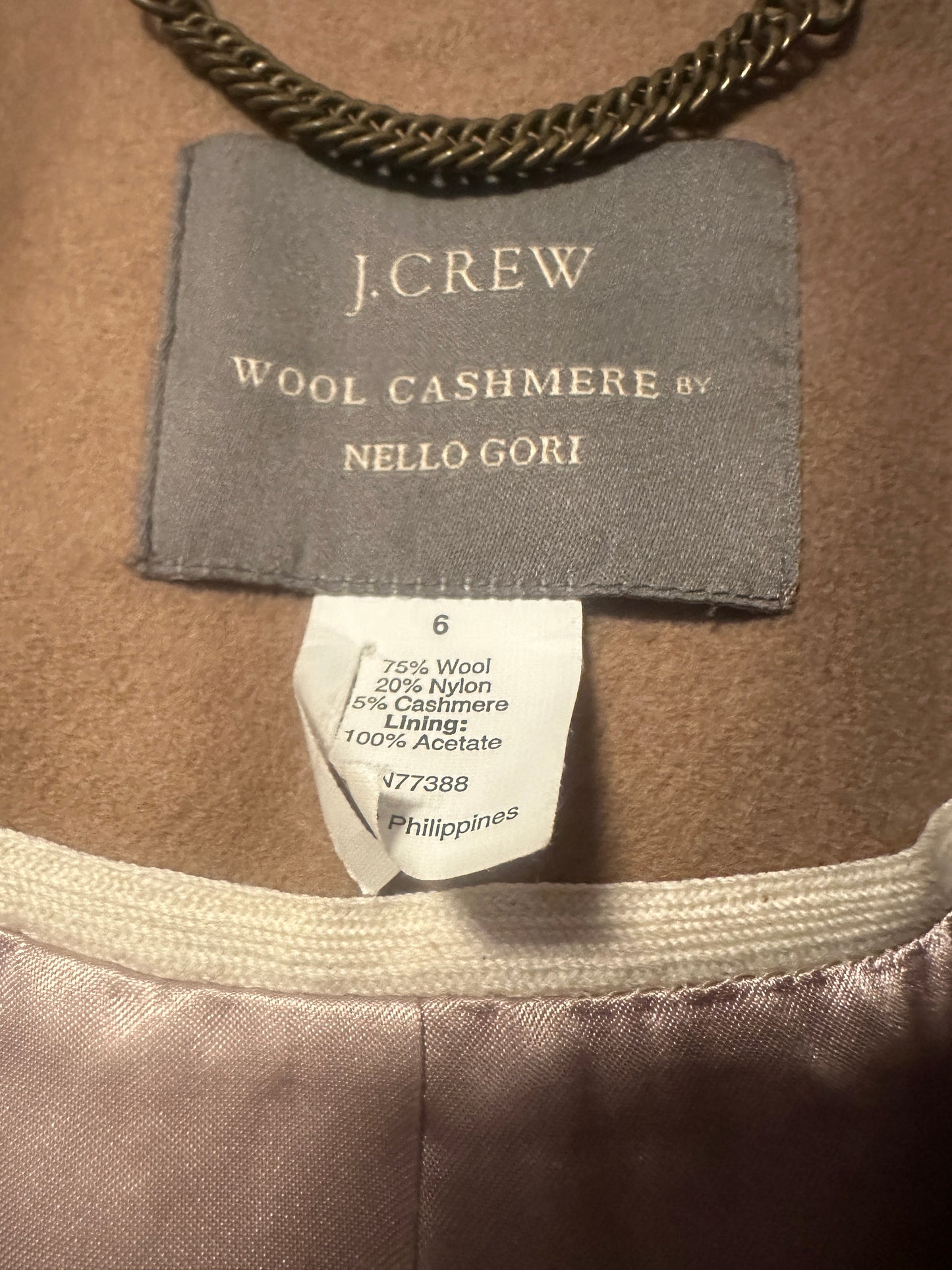 J. Crew Women's Nello Gori Wool/Cashmere Overcoat Jacket Khaki/Tan • Size 6