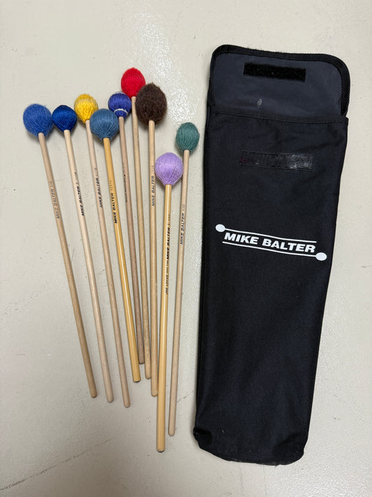 Large lot of Mike Balter mallets 82B, 49R, 195B, 84B, 113B, 211B, 214B, 23B, case