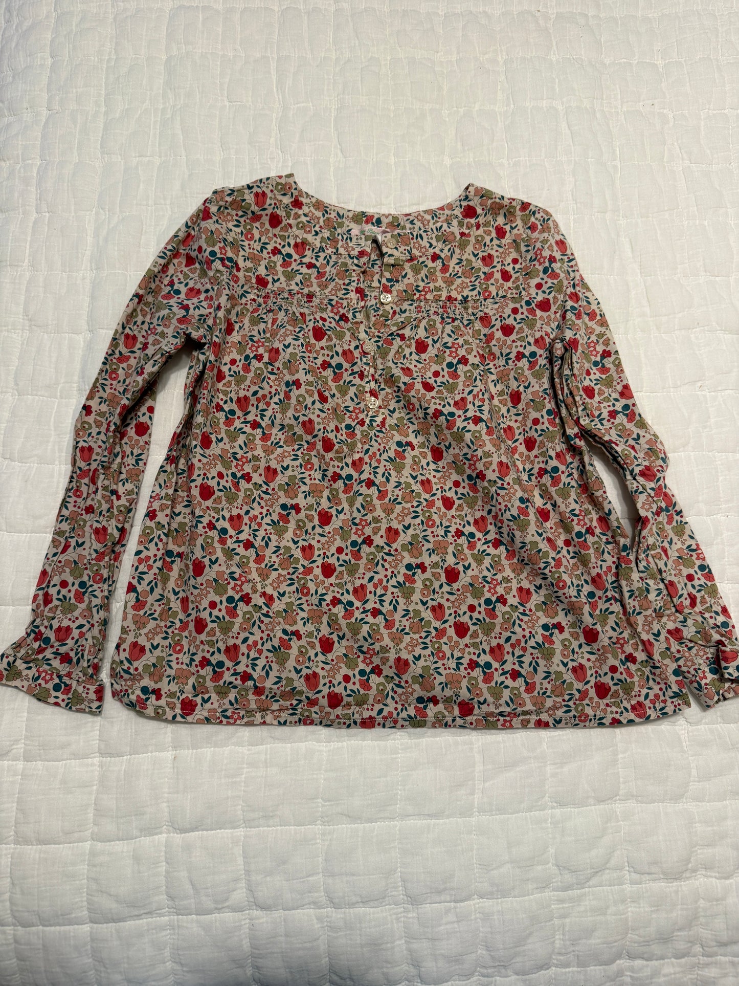Bonpoint Girls Button Long Sleeve Floral Shirt Cotton Size 8