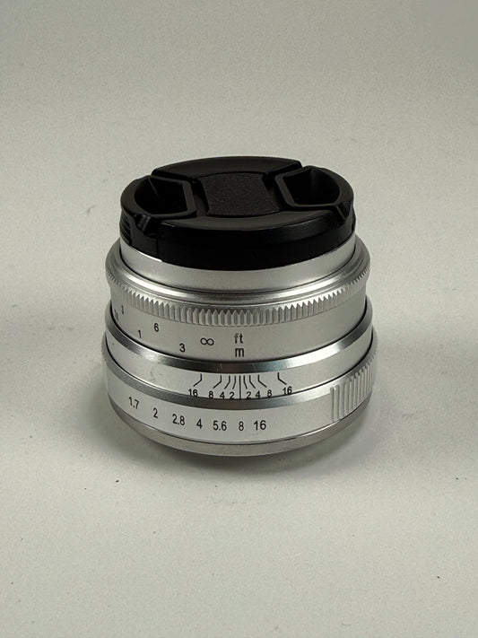 Brightin Star 35mm f1.7 Manual Focus Lens micro 4/3 M43 silver