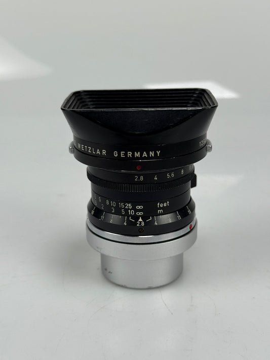Leica 28mm f2.8 Elmarit V2 9 Element Lens Infinity Lock w/ hood 12501 (18th made)